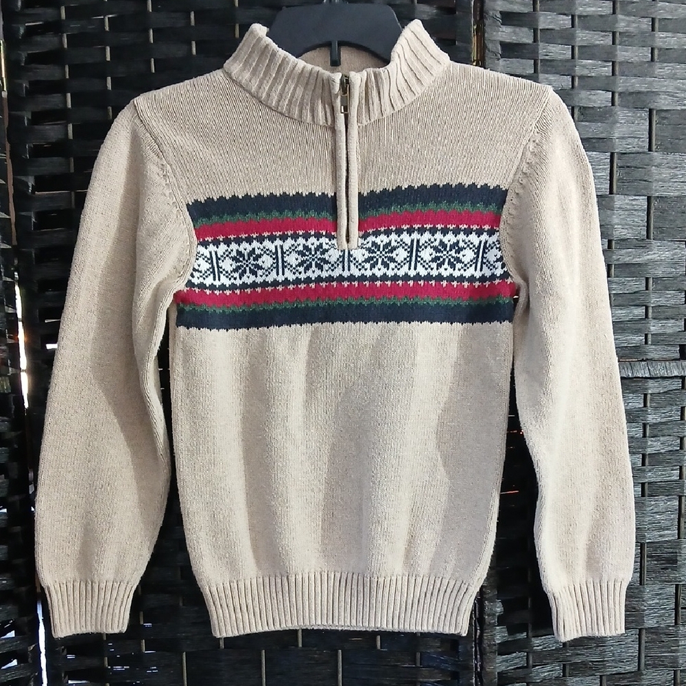 Gymboree Boys Fair Isle Quarter-zip Sweater  Beige SZ 7-8